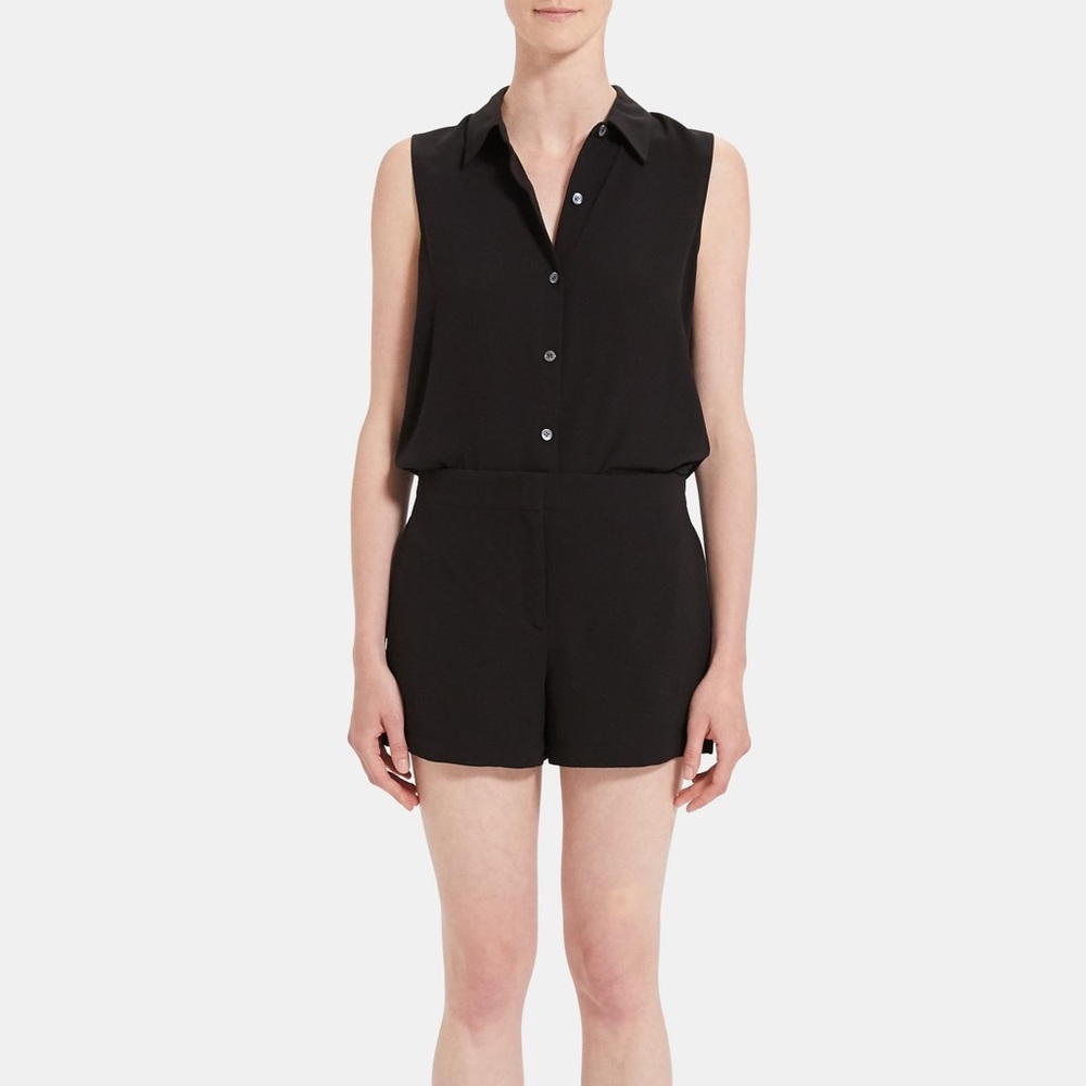 NWT Theory Sleeveless Black Button Down Romper 2